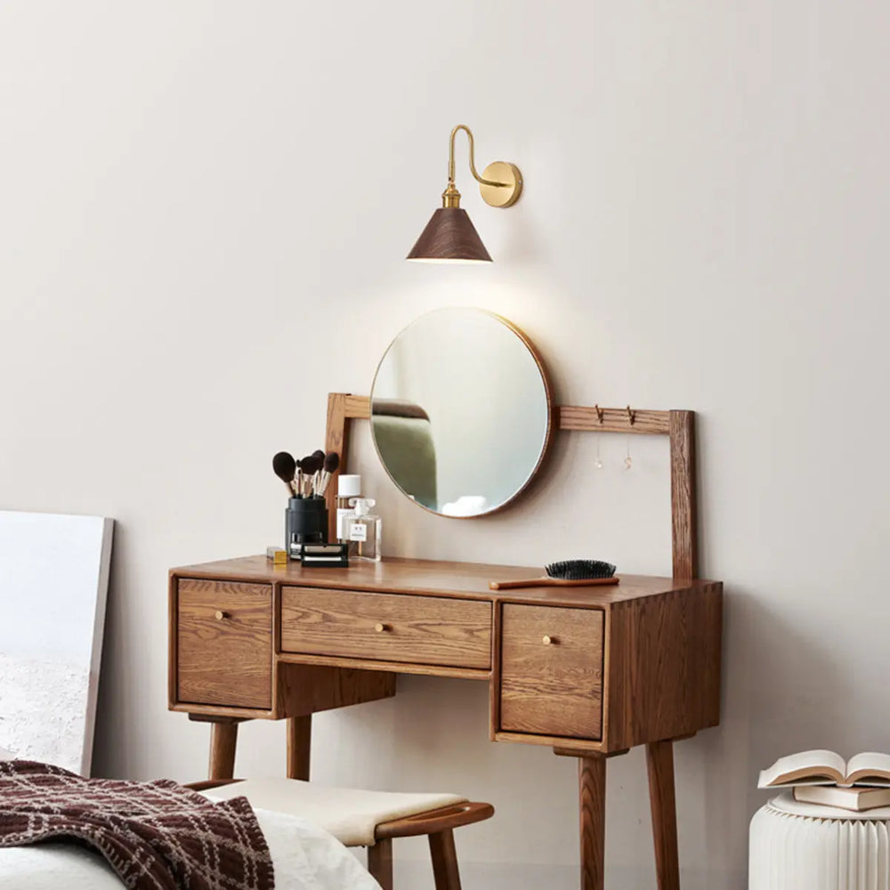 Classic Gold and Dark Wood Bedroom Vanity Wall Light