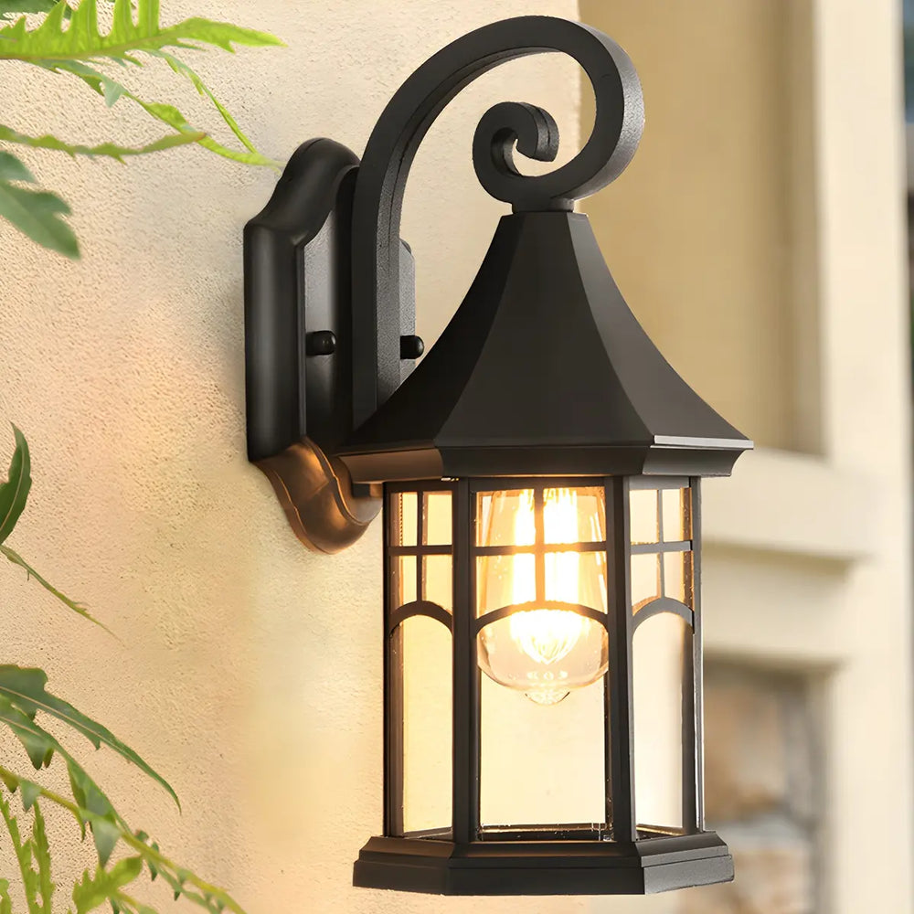 Classic Hexagon Lantern Metal Outdoor Wall Light Black