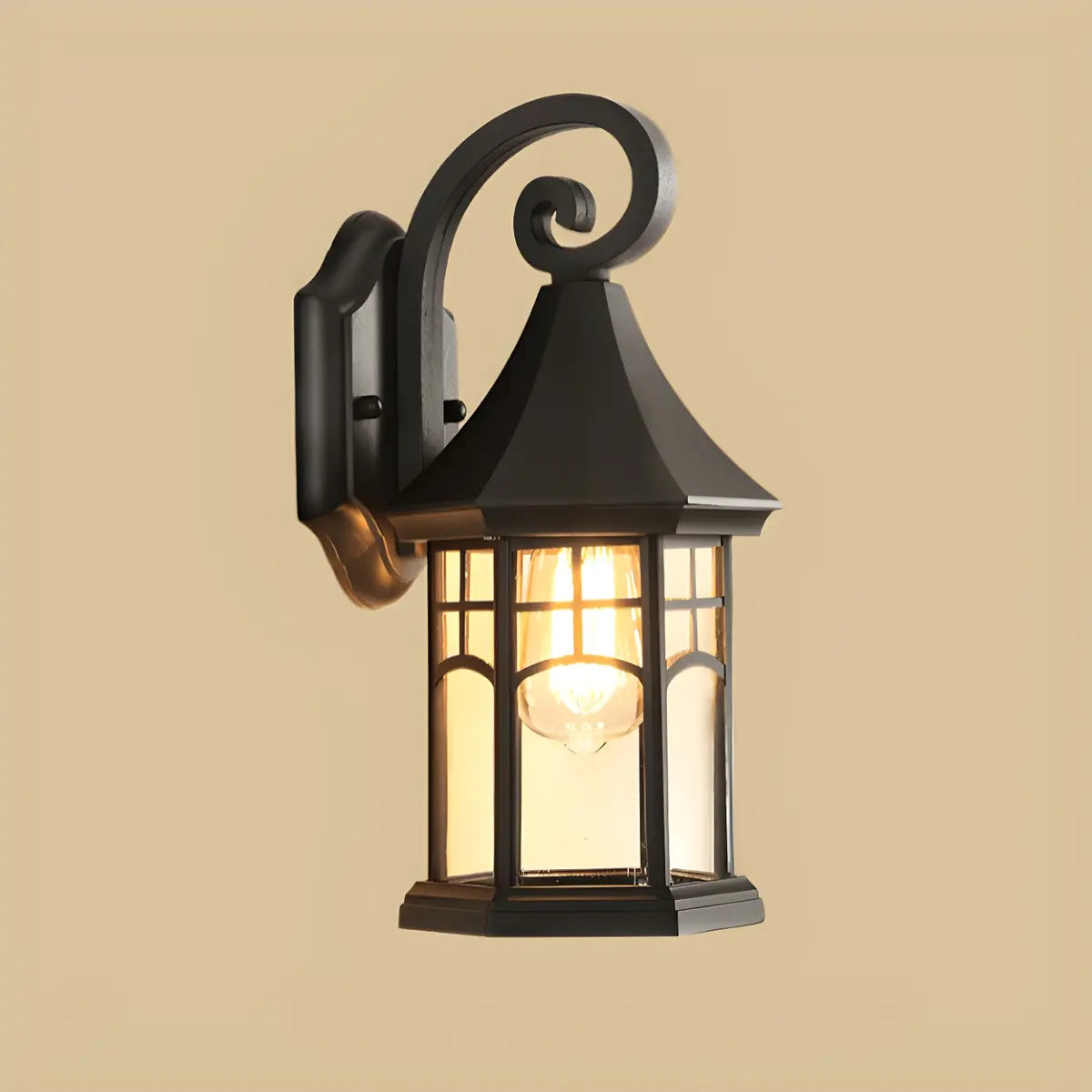 Classic Hexagon Lantern Metal Outdoor Wall Light Black