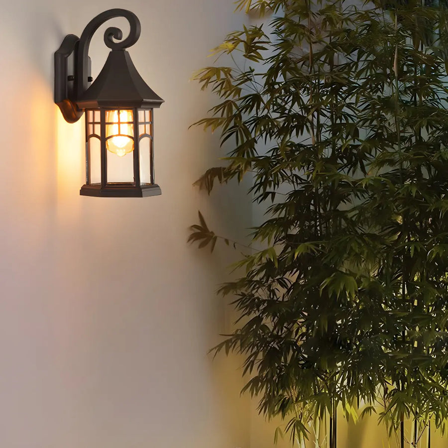 Classic Hexagon Lantern Metal Outdoor Wall Light Black