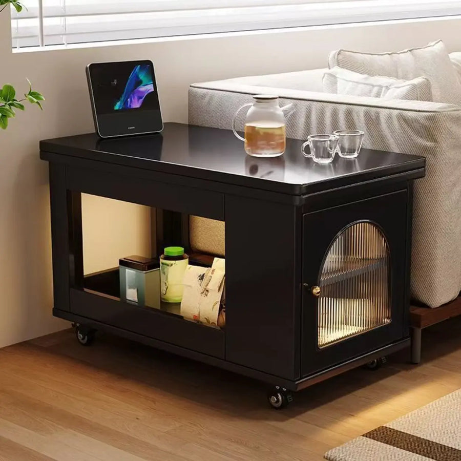 Classic Mobile Foldable Brown Wood Side Table with Storage