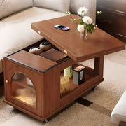 Classic Mobile Foldable Brown Wood Side Table with Storage