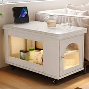 Classic Mobile Foldable Brown Wood Side Table with Storage