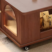 Classic Mobile Foldable Brown Wood Side Table with Storage