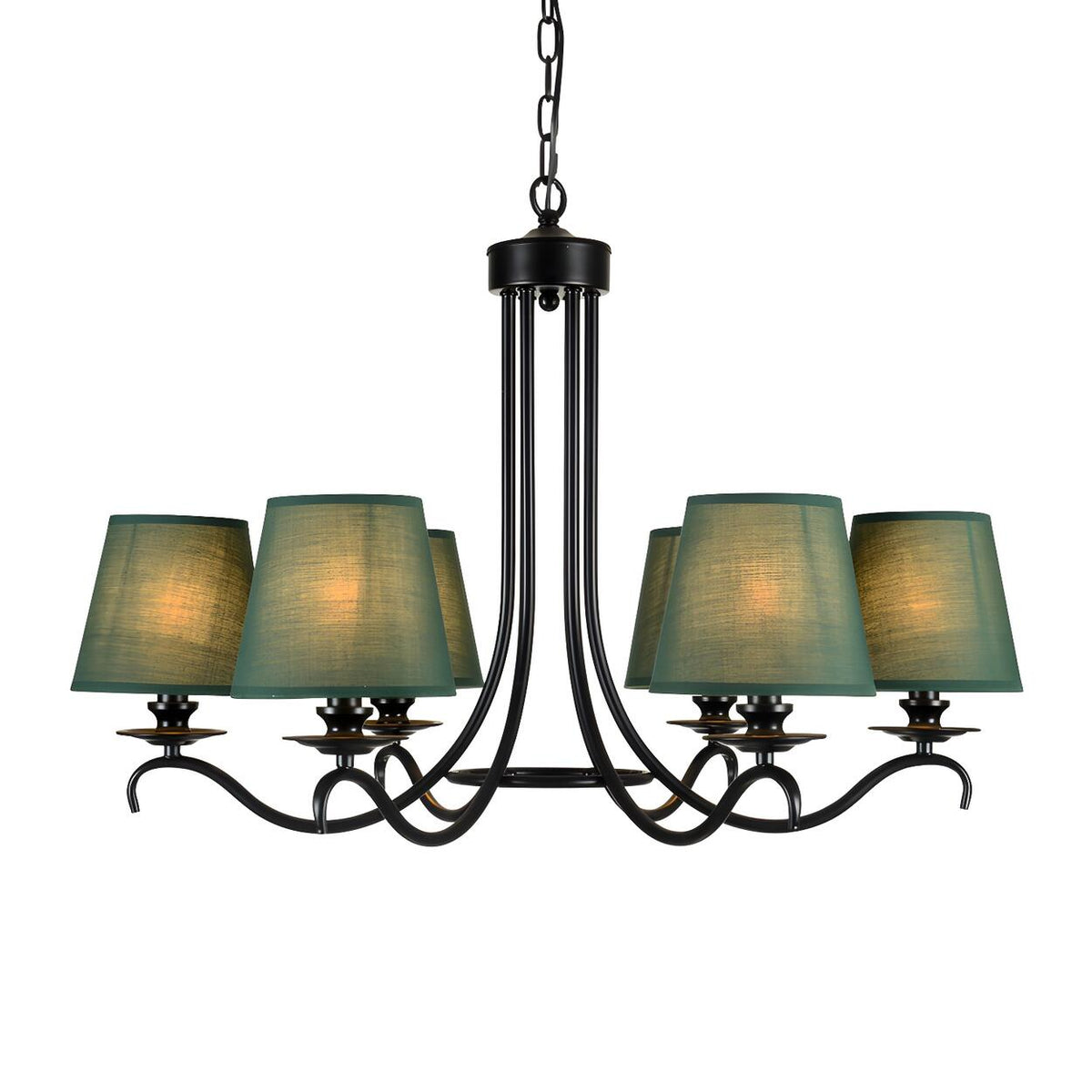 Classic Rustic Fabric Green Round Pendant Chandelier