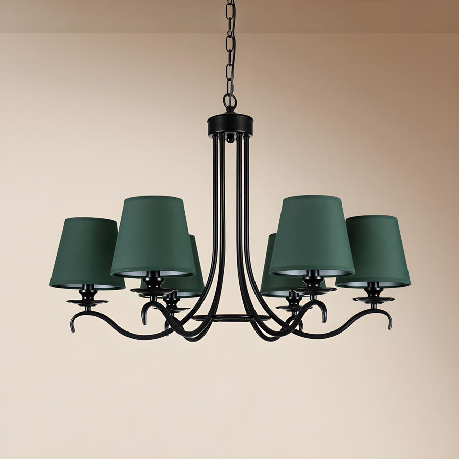 Classic Rustic Fabric Green Round Pendant Chandelier