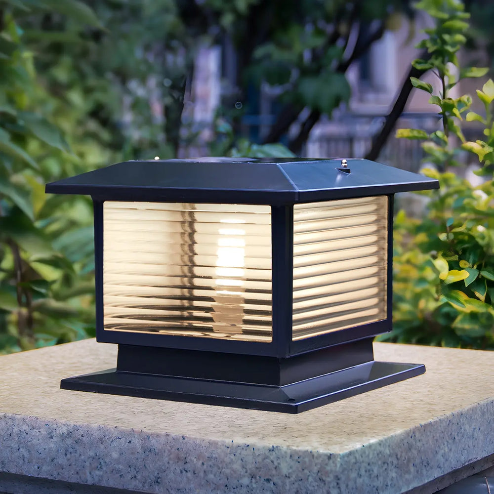Classic Square Glass Outdoor Pillar Table Lamp Black