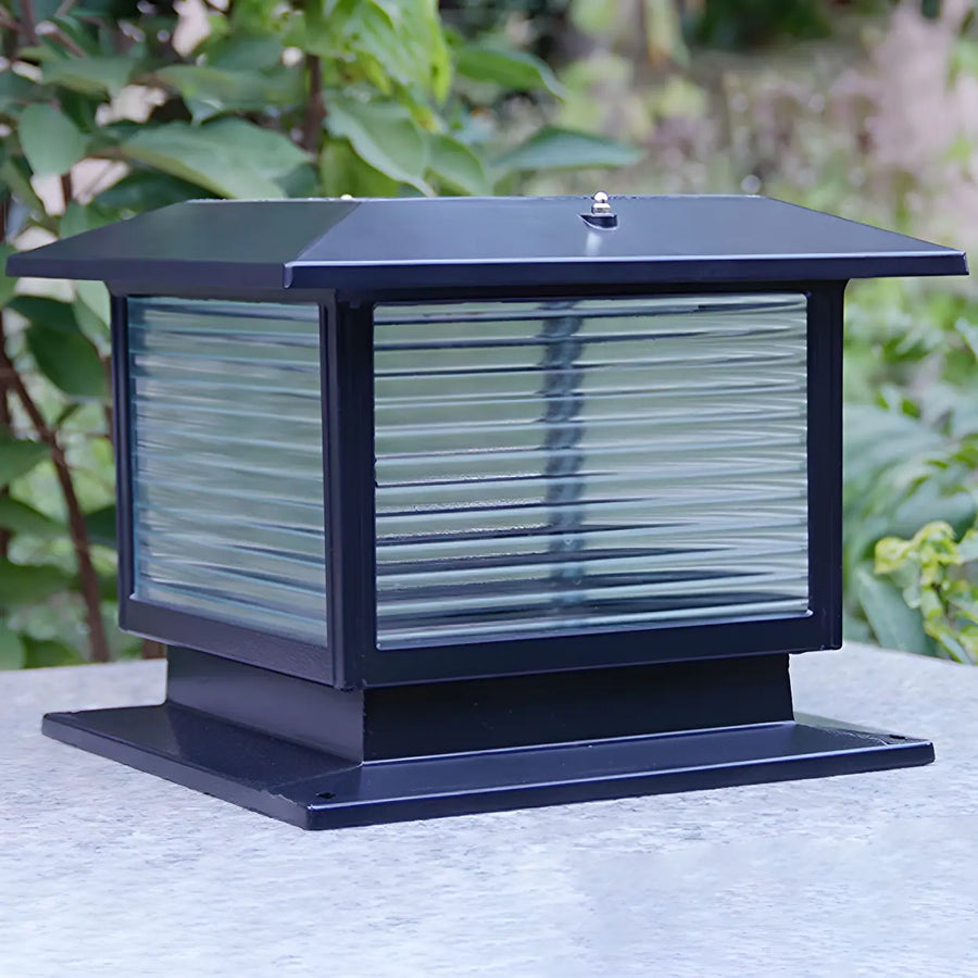 Classic Square Glass Outdoor Pillar Table Lamp Black
