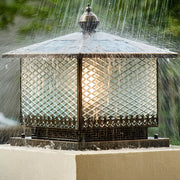 Classic Square Textured Glass Solar Post Outdoor Pillar Light