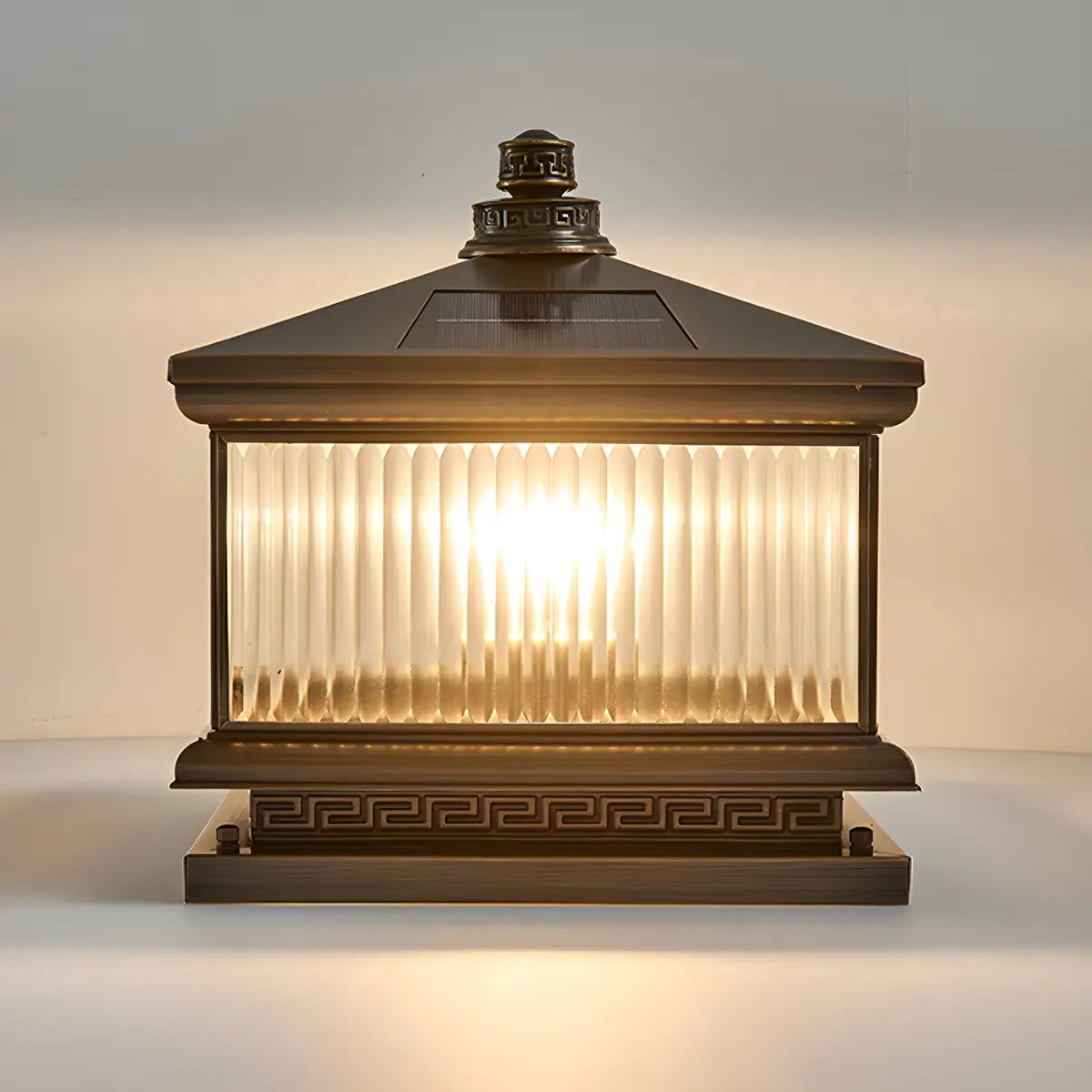 Classic Square Metal Outdoor Solar Bronze Pillar Light