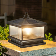 Classic Square Metal Outdoor Solar Bronze Pillar Light