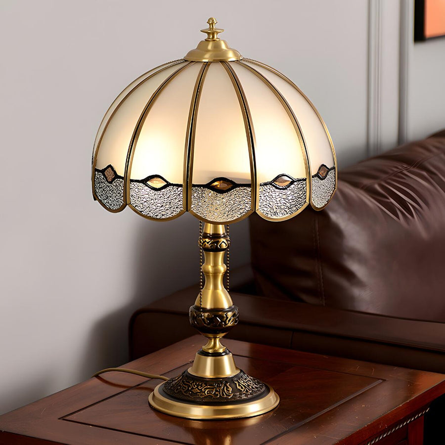 Classic Tiffany Golden Glass Dome Metal Table Lamp