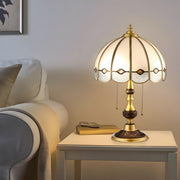 Classic Tiffany Golden Glass Dome Metal Table Lamp