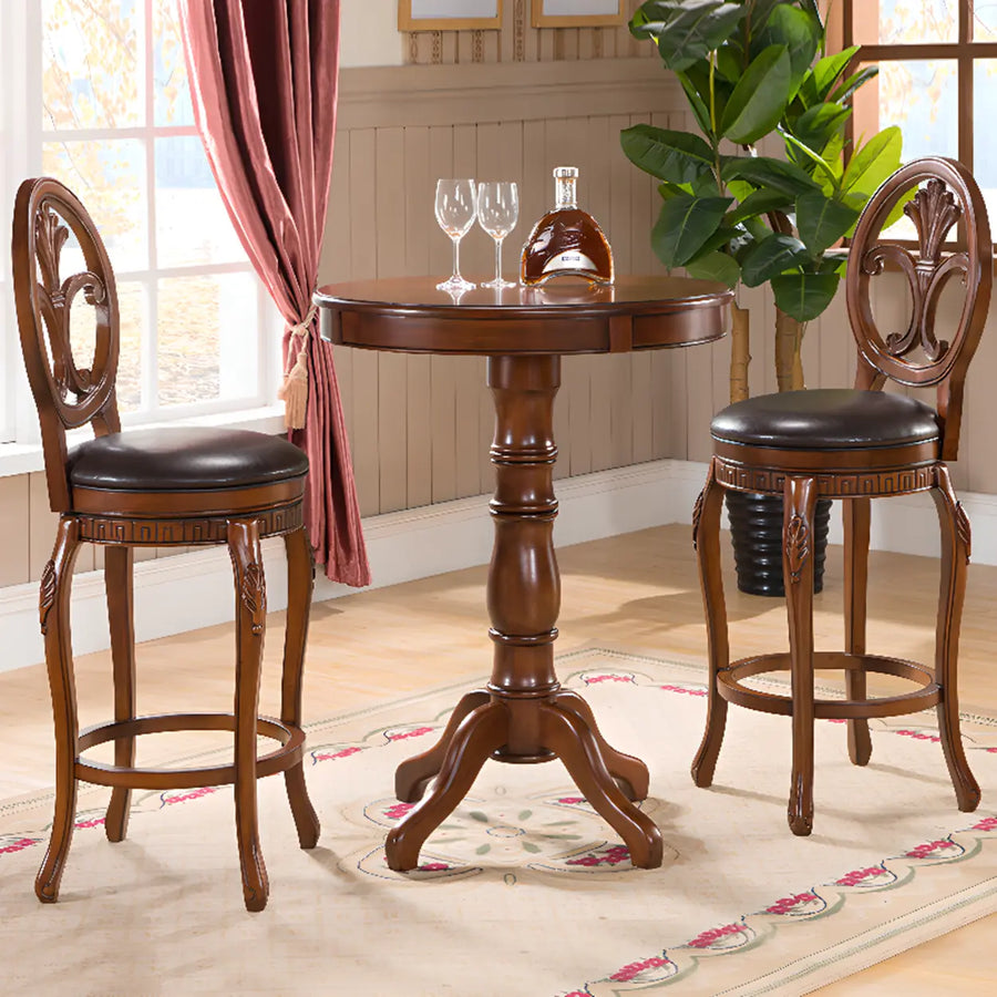 Classic Traditional Brown Wood Round Pedestal Bar Table