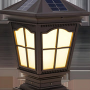 Outdoor Classic Vintage Brown Solar Pillar Post Lantern