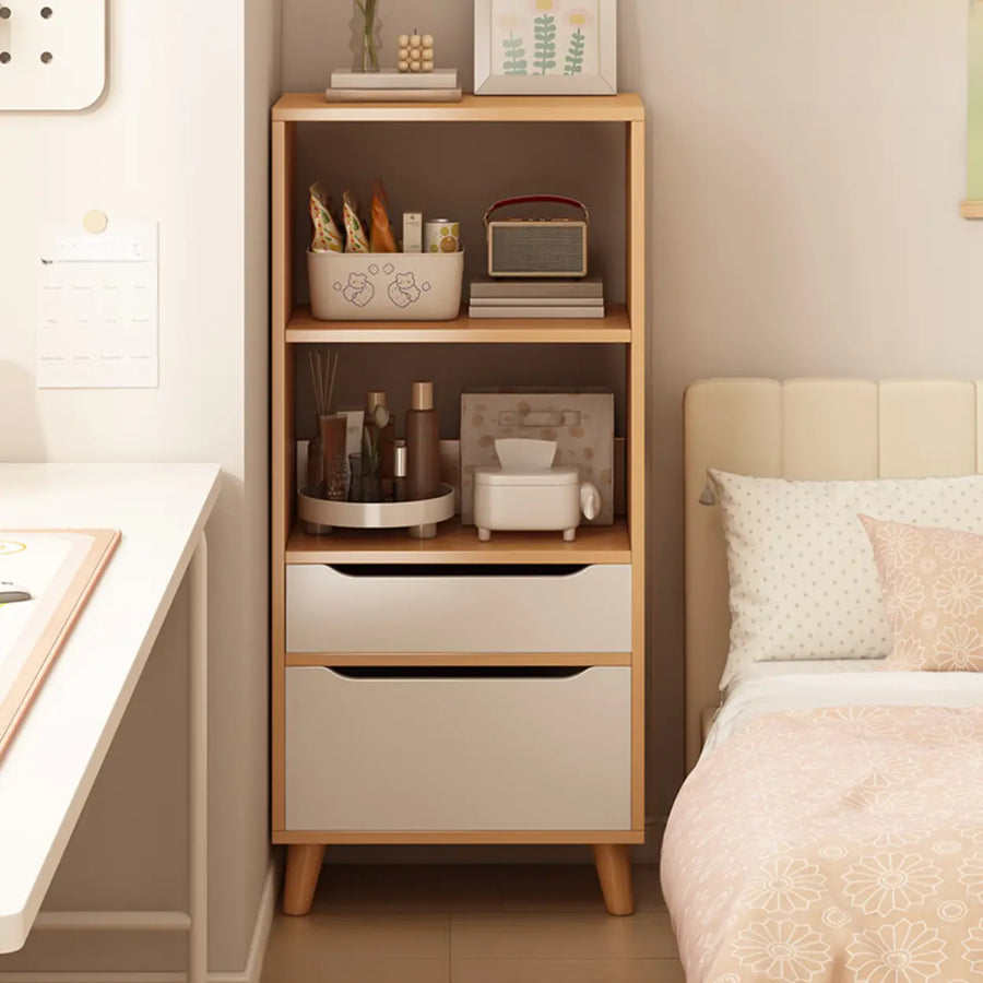 Classic Walnut Rectangular Wood Drawers Narrow Bookcase