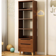 Classic Walnut Rectangular Wood Drawers Narrow Bookcase