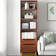Classic Walnut Rectangular Wood Drawers Narrow Bookcase
