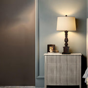 Classic White Drum Fabric Wood Base Bedside Table Lamp