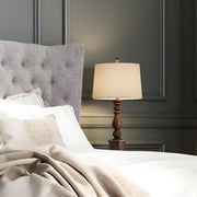 Classic White Drum Fabric Wood Base Bedside Table Lamp