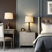Classic White Drum Fabric Wood Base Bedside Table Lamp