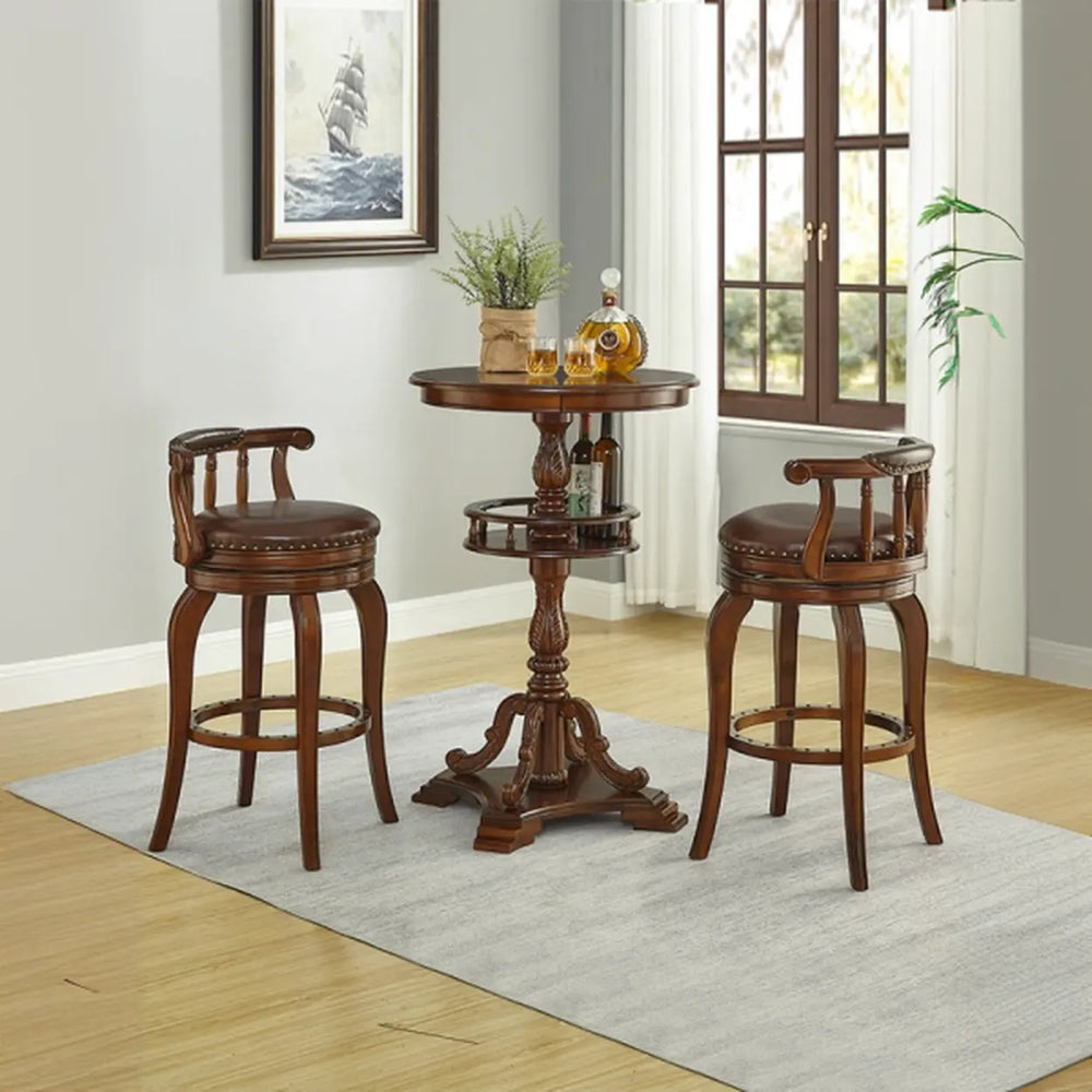 Vintage Classic Small Round Wood Brown Counter Height Bar Table
