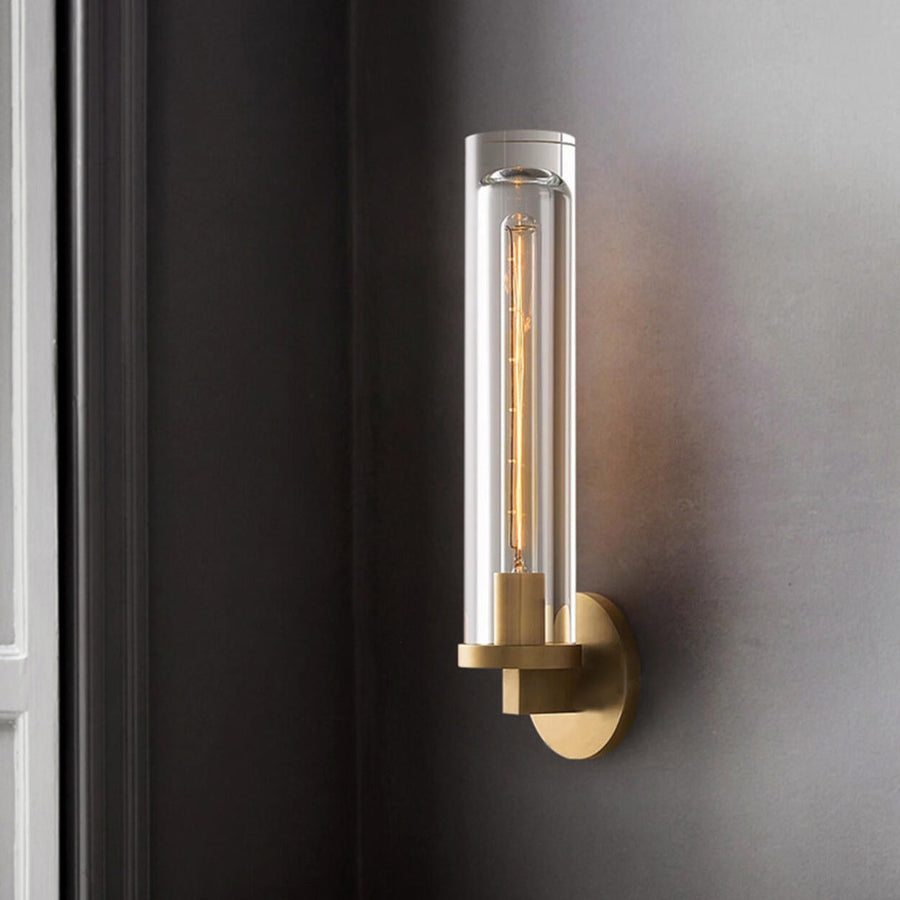 Clear Crystal Coppery Cylindrical Metal Wall Sconce