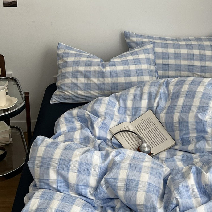 Cloud Blue Gingham Check Bedding Set