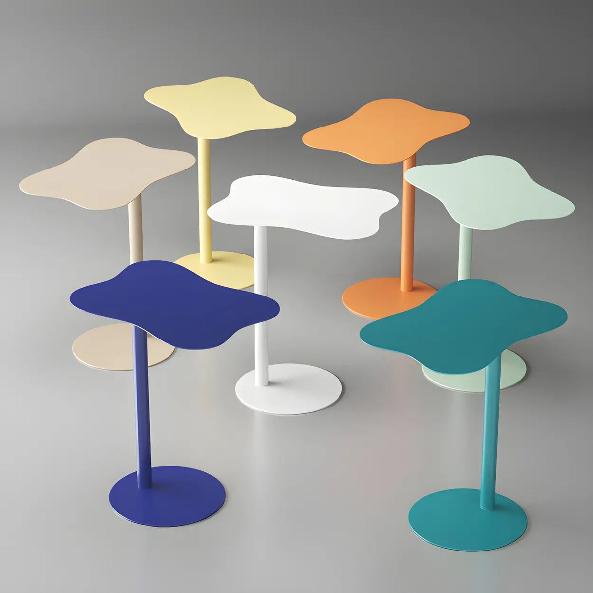 Colorful Wavy Metal Pedestal Side Table for Patio and Living Room