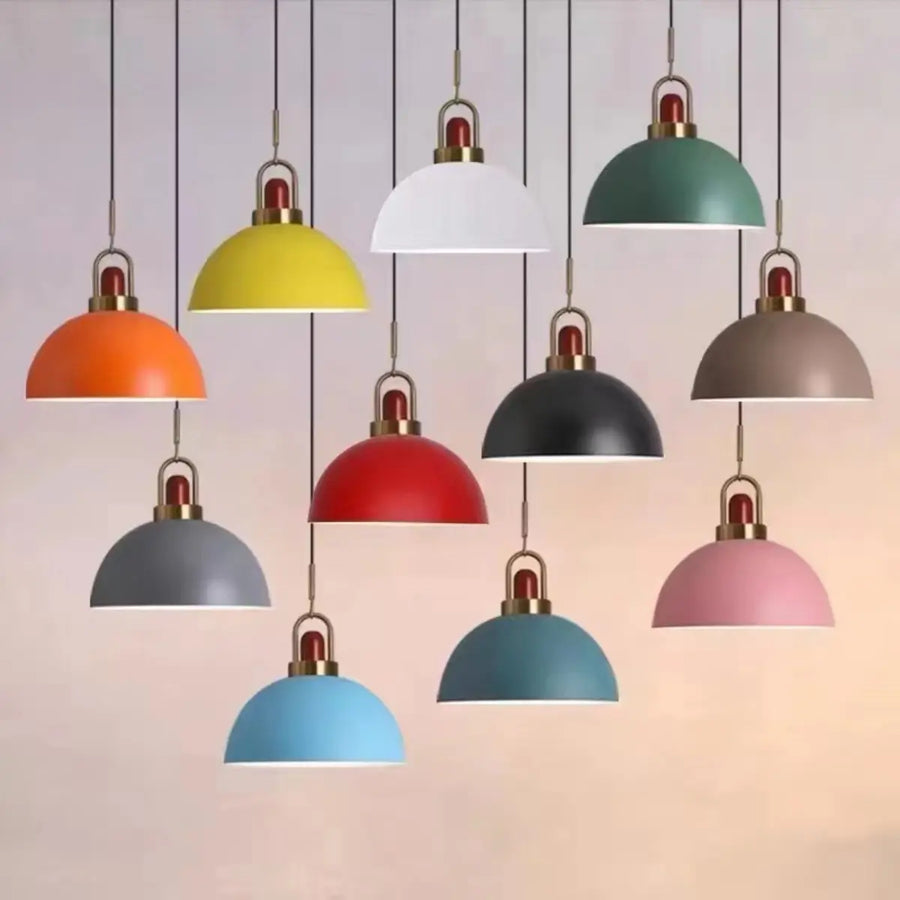 Commercial Industrial Orange Dome Metal Pendant Light