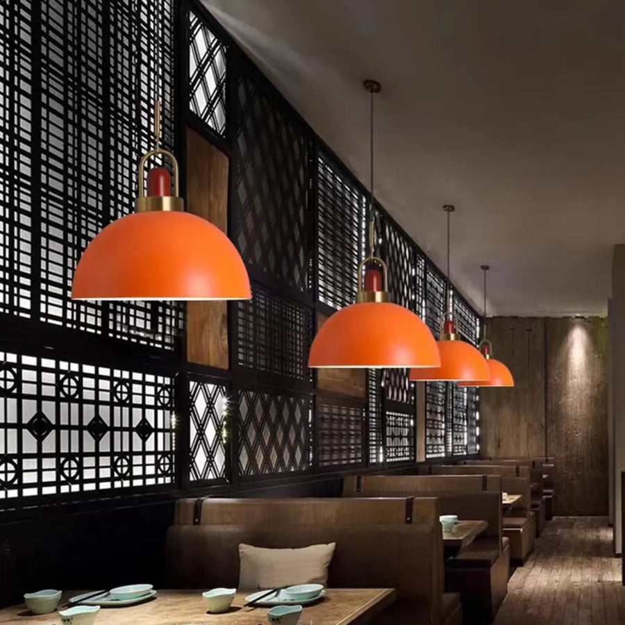 Commercial Industrial Orange Dome Metal Pendant Light