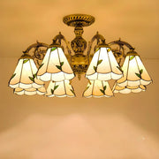 Cone Stained Glass Brass Down Living Room Chandelier