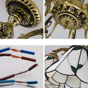 Cone Stained Glass Brass Down Living Room Chandelier