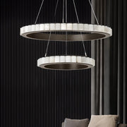 Contemporary Alabaster Circular 2 Tiers Hanging Chandelier