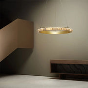 Contemporary Alabaster Circular 2 Tiers Hanging Chandelier