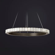 Contemporary Alabaster Circular 2 Tiers Hanging Chandelier