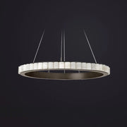 Contemporary Alabaster Circular 2 Tiers Hanging Chandelier