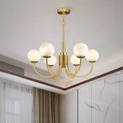 Contemporary Alabaster Gold Branch Globe Hanging Chandelier