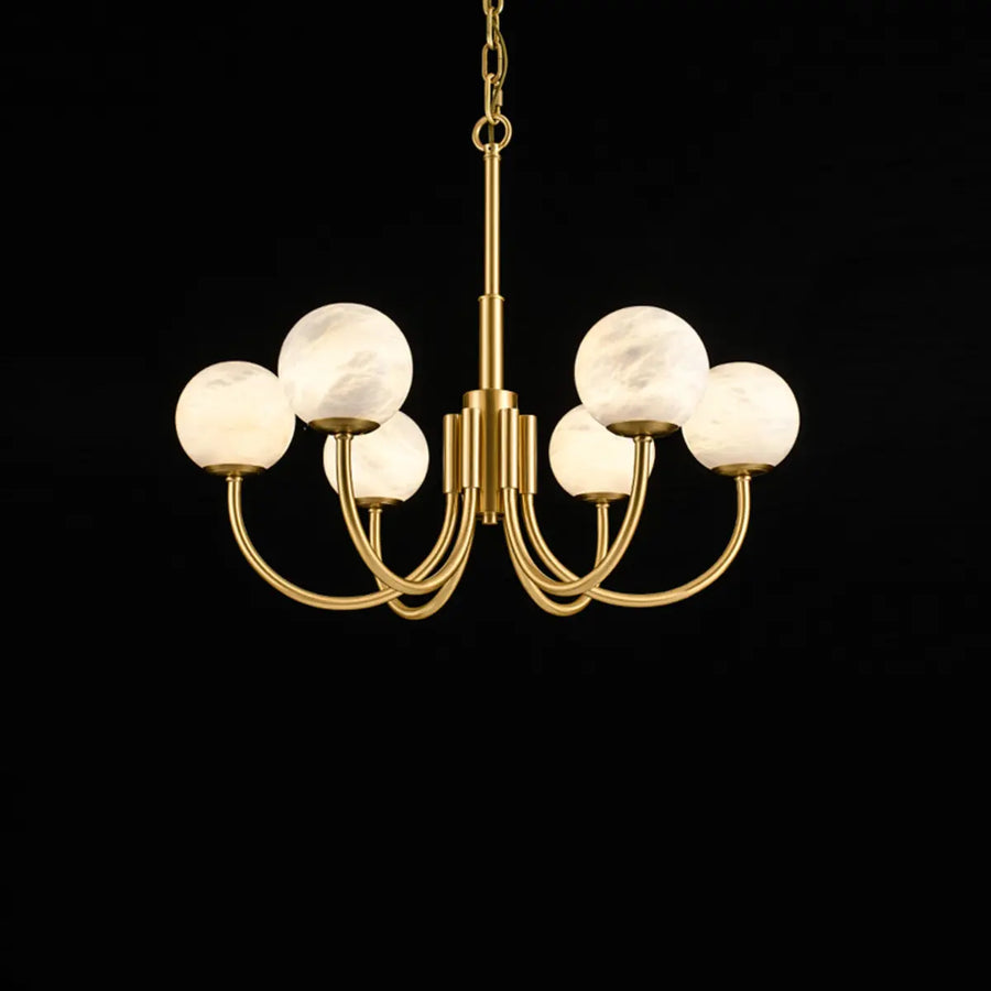 Contemporary Alabaster Gold Branch Globe Hanging Chandelier