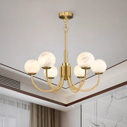 Contemporary Alabaster Gold Branch Globe Hanging Chandelier