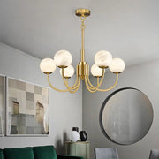 Contemporary Alabaster Gold Branch Globe Hanging Chandelier