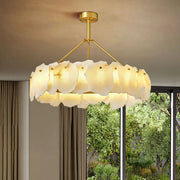 Contemporary Alabaster Petal Round Brass Chandelier