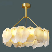 Contemporary Alabaster Petal Round Brass Chandelier