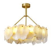 Contemporary Alabaster Petal Round Brass Chandelier