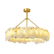 Contemporary Alabaster Petal Round Brass Chandelier