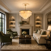 Contemporary Alabaster Tiered Gold Living Room Chandelier