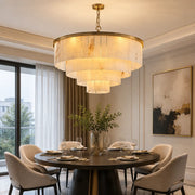 Contemporary Alabaster Tiered Gold Living Room Chandelier