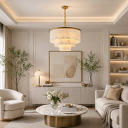 Contemporary Alabaster Tiered Gold Living Room Chandelier