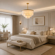 Contemporary Alabaster Tiered Gold Living Room Chandelier