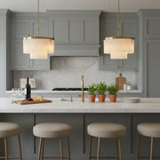 Contemporary Alabaster Tiered Gold Living Room Chandelier